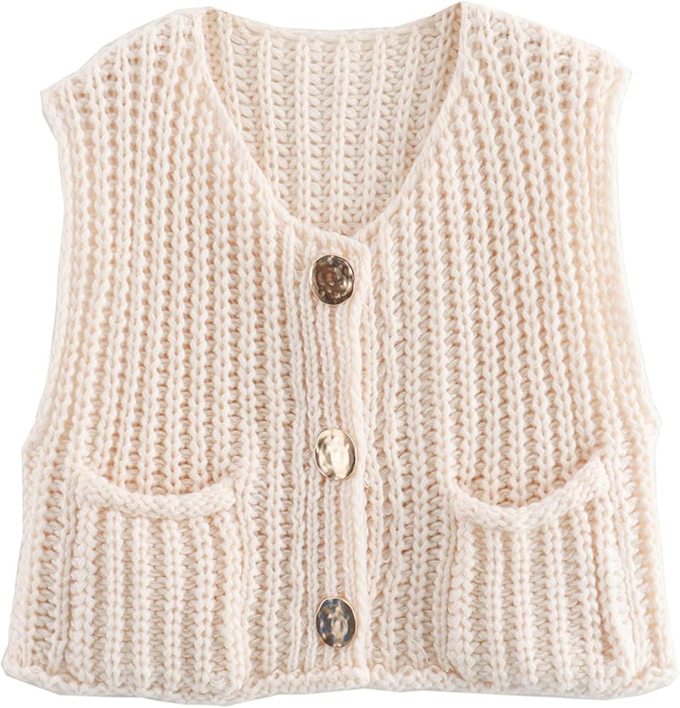 Cardigan Sweaters for Women Chunky Sweater Tank Tops Knit Vest Cropped Knitted Sweater Vest for Women 2024