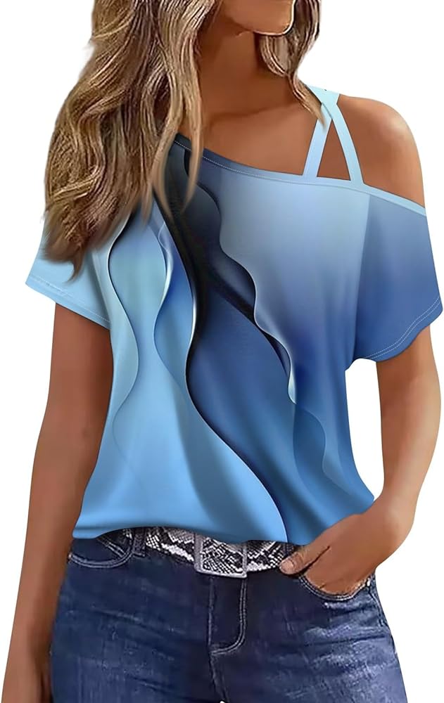 Off The Shoulder Tops for Women Summer Solid Loose Ruffle Sleeve Hawaiian Shirt Sexy Tops Spring Strappy Tunic Blouses