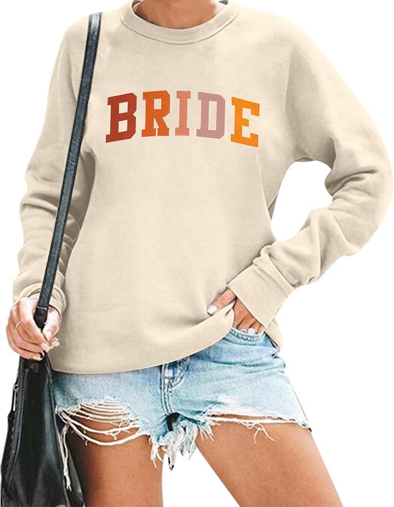 FLOYU Women Bride Sweatshirt Bachelorette Party Tops Bridal Bridesmaids Long Sleeve Shirt Wedding Vacation Clothes