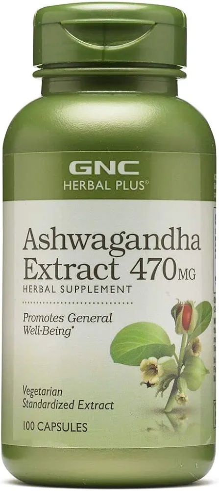 GNC Herbal Plus Ashwagandha Extract 470mg | Promotes General Well-Being | 100 Count