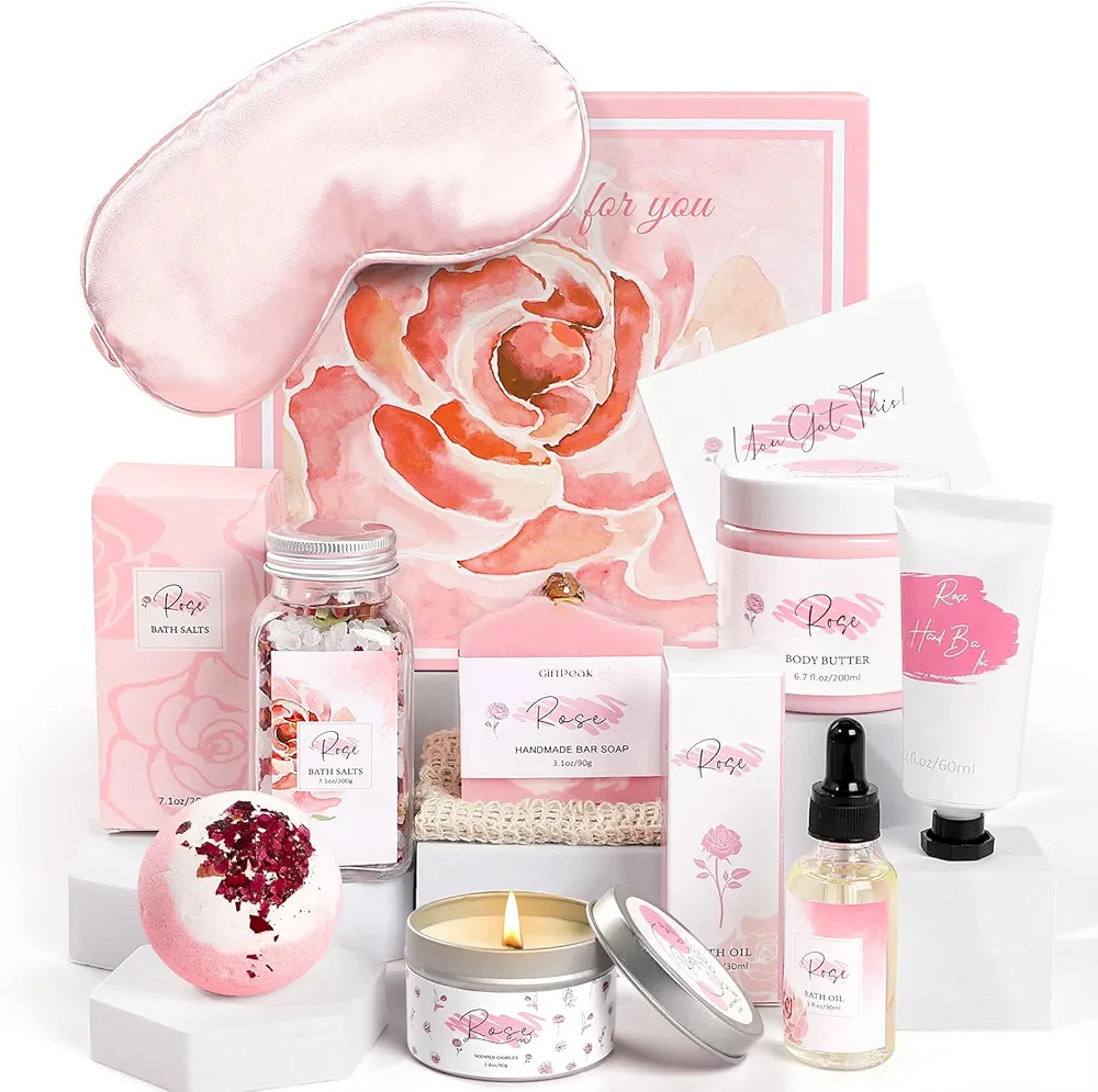 Birthday Gifts for Women,Relaxing Spa Gift for Women, Rose Bath Spa Gifts Package for Women, Women Self Care Gifts Set , Spa Gifts Set for Women, Home Spa Products