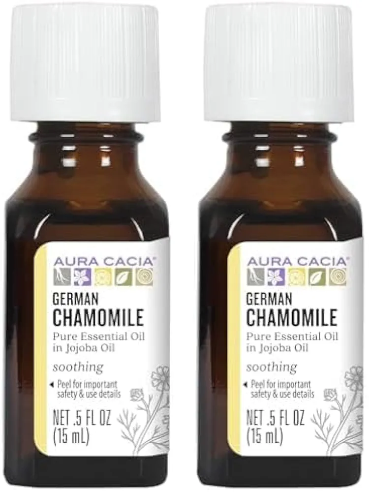 Aura Cacia German Chamomile Essential Oil (in jojoba Oil) | 0.5 fl. oz. | Matricaria recutita (Pack of 2)