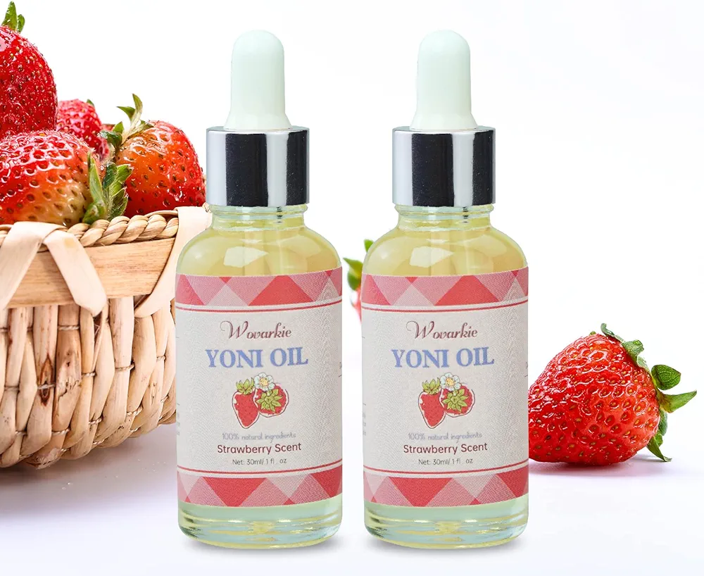 2 Packs Yoni Oil for Women, Natural Feminine Oil, Ph Balanced for Women, Eliminates Odor and Soothes, 100% Natural Feminine Intimate Deodorant Made with Strawberry Oils (1 fl oz/30 ml)