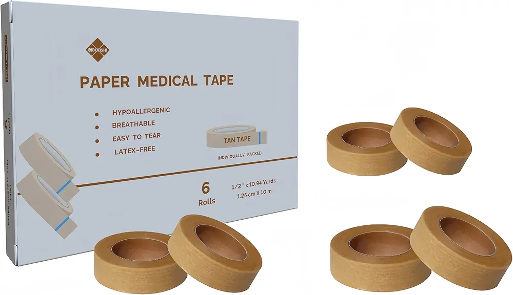 Hypoallergenic Soft Paper Medical Tape, 1/2inchX10.94Yards (6Rolls), Self Adhesive Tan Surgical Tape, Breathable and Medical Grade, Perfect for Sensitive Skin Wound Care, Individually Pack