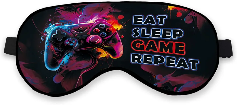 Kids Eye Mask for Sleeping Sleep Mask for Boys Kids Teens Girls, Gamer Eye Mask, Silk Blackout Eye Mask for Sleeping, Red Repeat Game Theme Adjustable Straps Soft Lightweight Sleep Mask