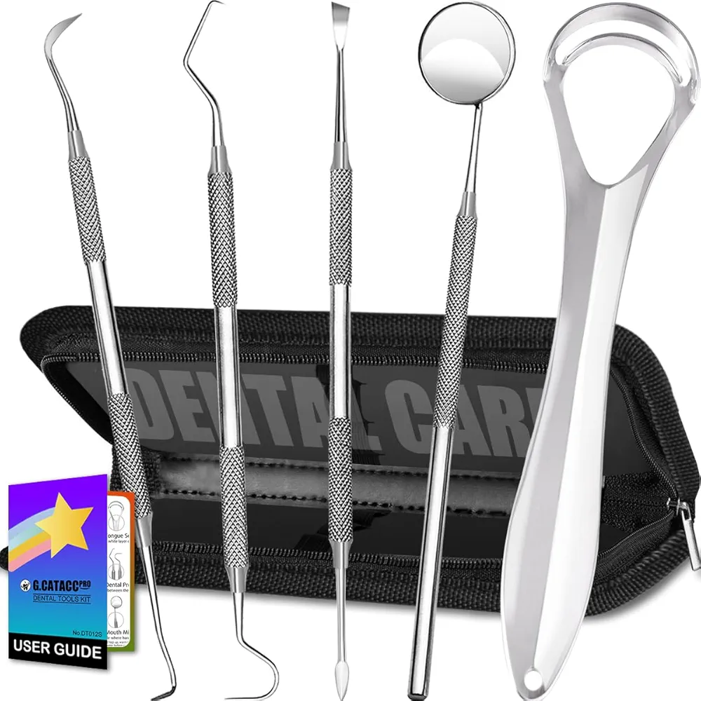 G.CATACC Dental Tools, Dental Pick, Dental Hygiene Kit, Oral Care Teeth Cleaning Tools Set, Stainless Steel Tooth Scraper Plaque Tartar Cleaner, Plaque Remover for Teeth - with Case