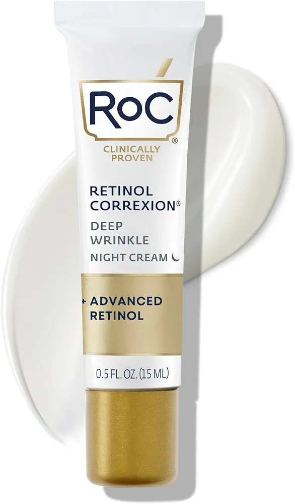 RoC Retinol Correxion Deep Wrinkle Anti-Aging Night Cream, Daily Face Moisturizer with Shea Butter, Glycolic Acid and Squalane, Skin Care Treatment, Mini 0.5 Ounces (Packaging May Vary)