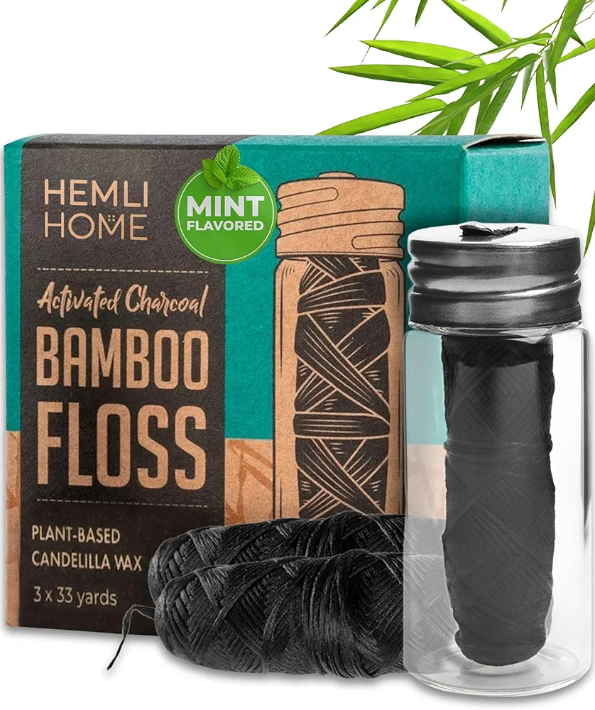 Natural Charcoal Bamboo Dental Floss, Bamboo Floss, Organic Floss, Charcoal Floss, Eco Floss, Pfas Free Dental Floss, Reusable Floss, Natural Floss