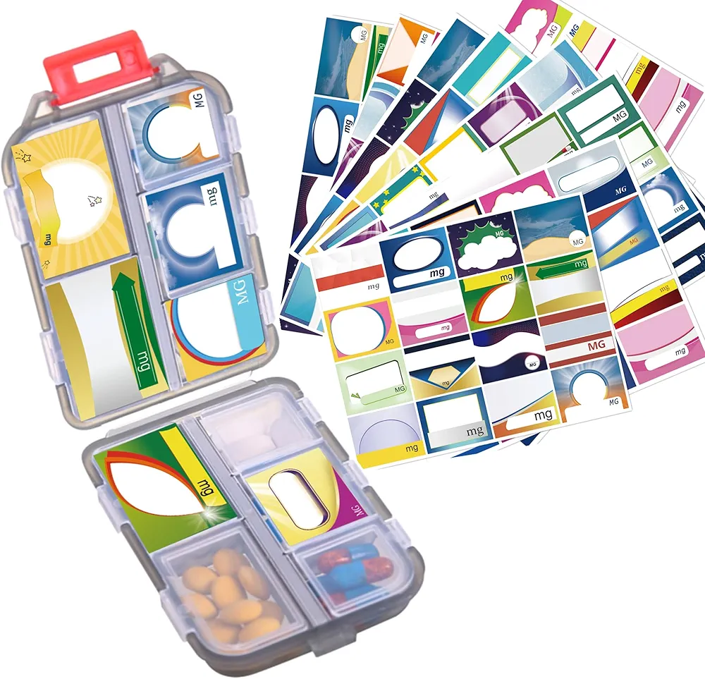 1Pack Travel Pill Organizer - 10 Compartments Pill Case, Compact and Portable Pill Box, Perfect for On-The-Go Storage, Pill Holder for Purse (Gray with 156 Stickers)