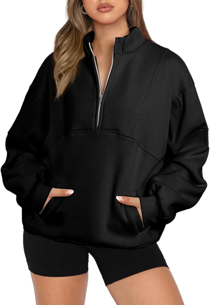 BLENCOT Women Half Zip Oversized Sweatshirts Long Sleeve Fleece Trendy Cropped Pullover Workout Warm Tops With Pockets S-2XL