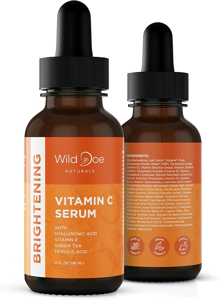 Vitamin C Serum for Face with Hyaluronic Acid - Firming Anti Aging Serum, Pore Minimizer, Acne Scars and Dark Spot Remover for Face - Vitamin C facial serum + Ferulic Acid, Vitamin E, Green Tea -4 oz