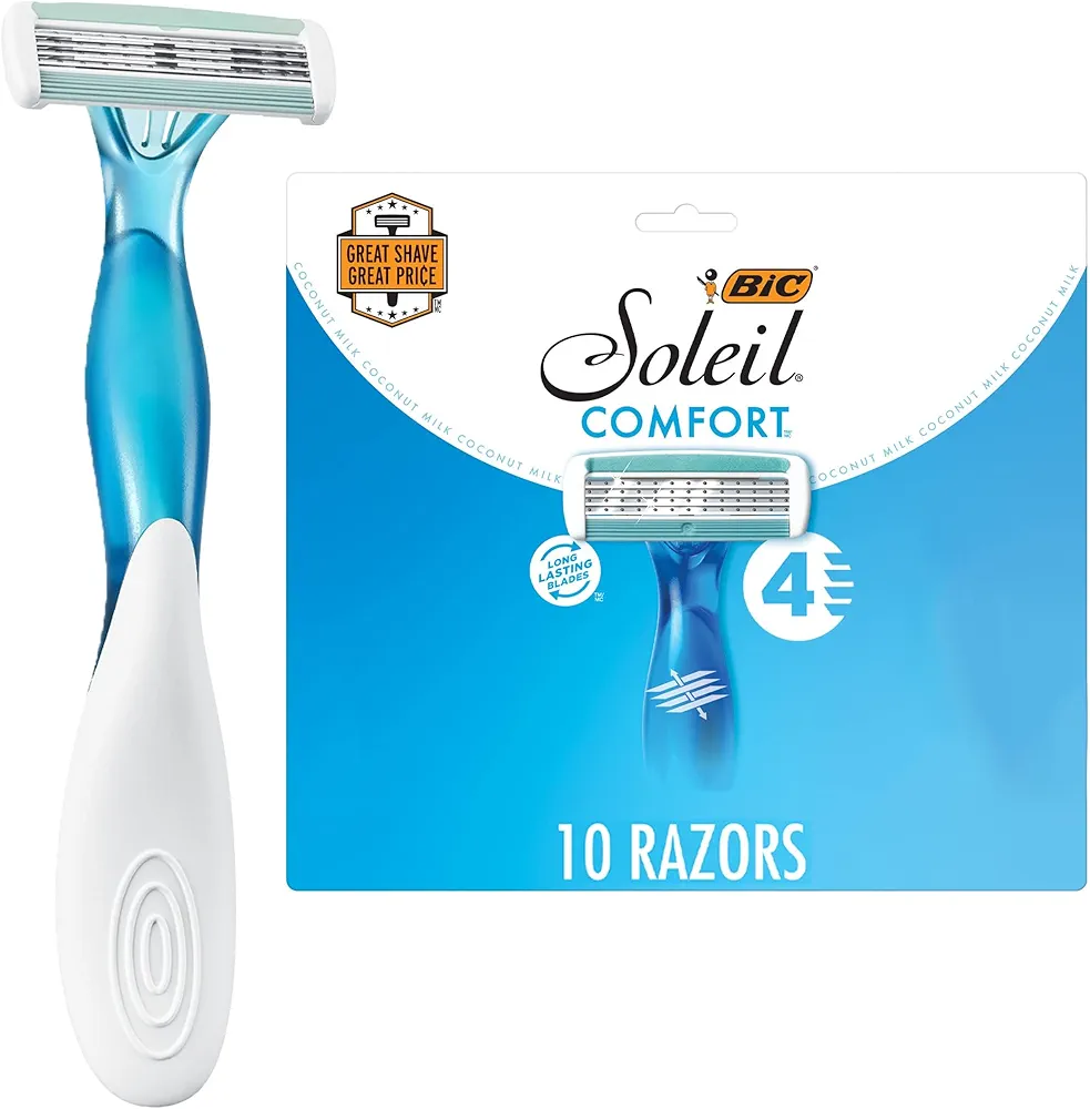 BIC Soleil Comfort Women’s Disposable Razors for Summer, Flexible Blades for a Closer Shave and Less Irritation, Shaving Razor With 4 Blades, 10 Count Pack