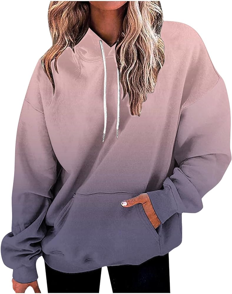 Hoodies for Women 2024 Trendy Gradient Print Oversized Sweatshirt Casual Drawstring Hooded Pullover with Pocket