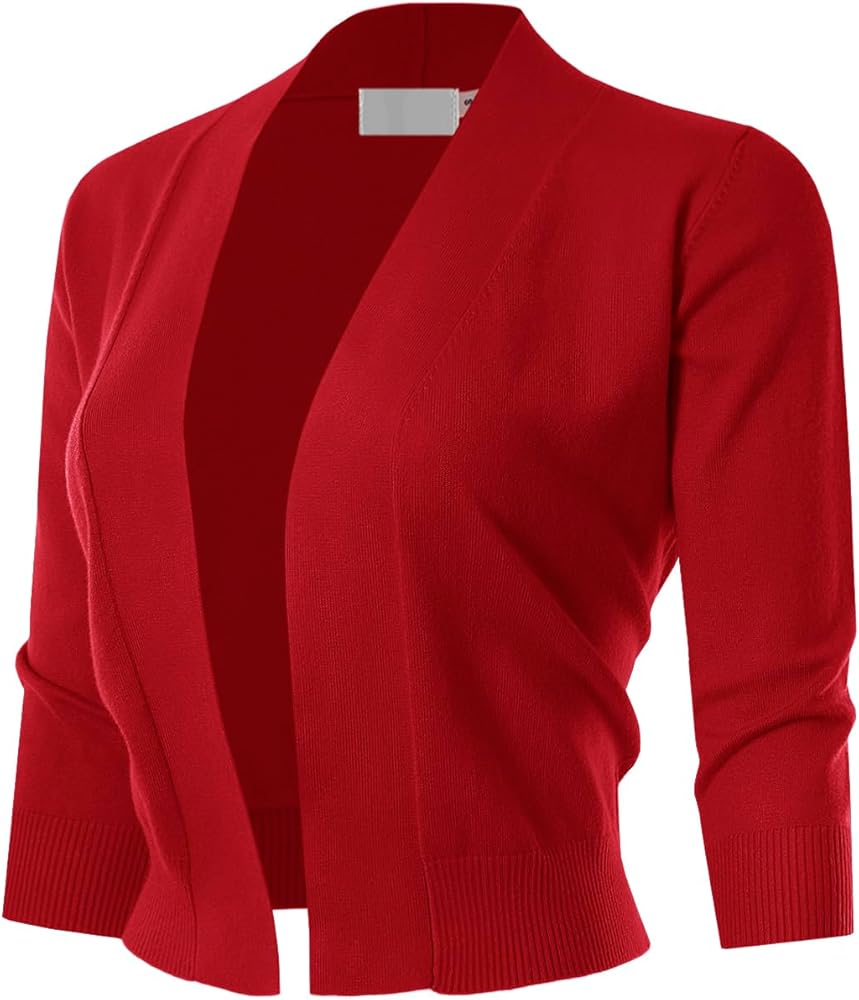 3/4 Sleeve Solid Open Bolero Cropped Cardigan for Women (S-3XL)