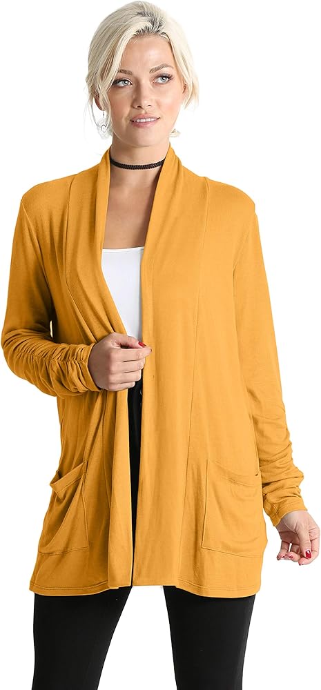 Simlu Long Sleeve Lightweight Cardigan Sweater for Women with Pockets Reg. and Plus Size