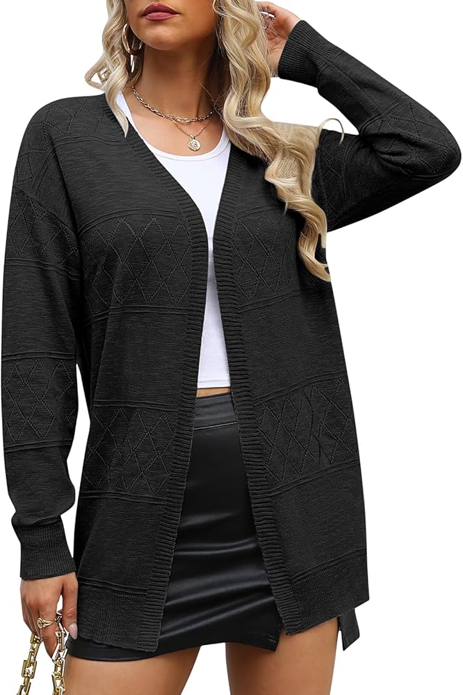 Womens Crochet Cardigan Lightweight Hollow Sweaters Trendy Drape Open Front Knit Cardigan Boho Summer Coverups Black