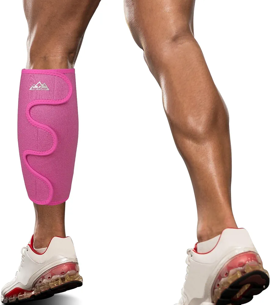 supregear Calf Support Brace, Adjustable Shin Splint Compression Calf Wrap Sleeve for Muscle Swelling Pain Relief Hiking Training Comfortable Breathable Calf Support for Men and Women, Pink