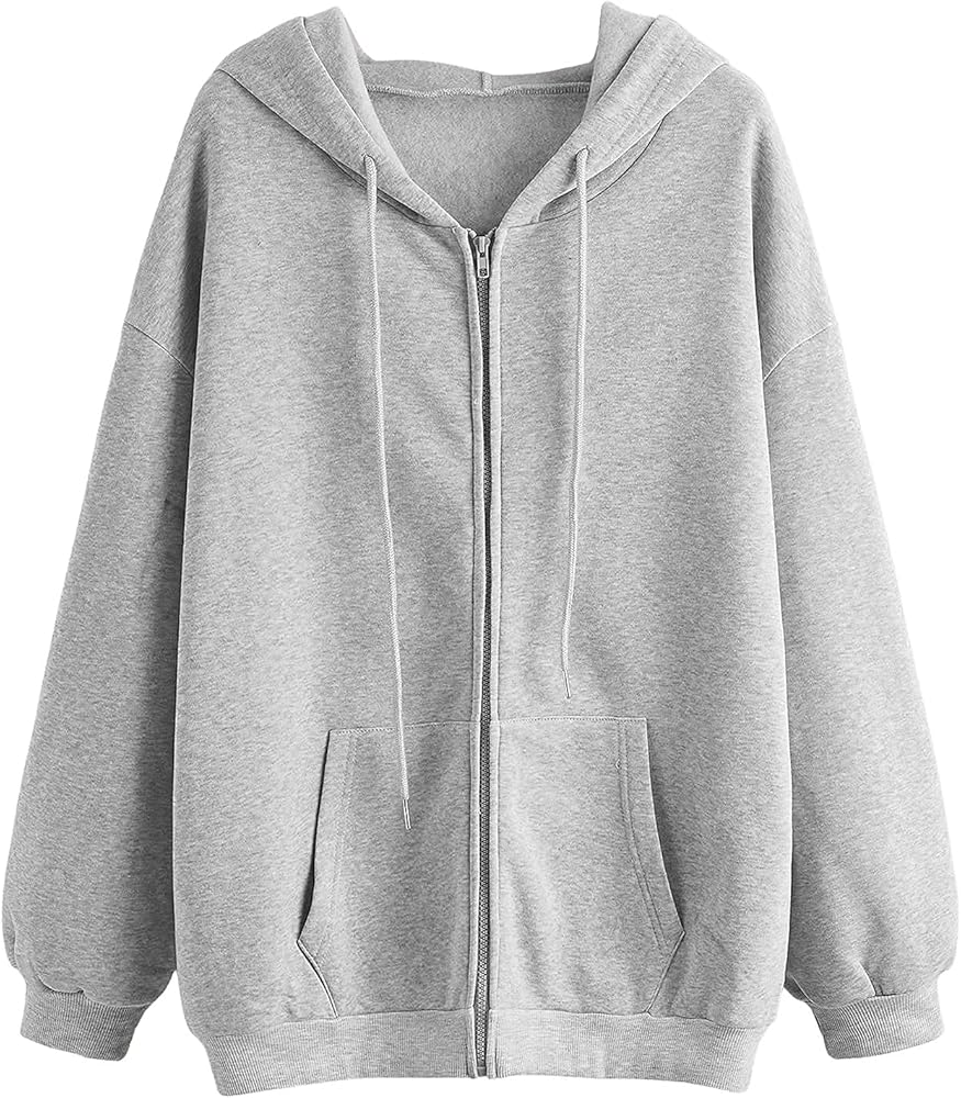 SHENHE Women's Oversized Zip Up Hooded Sweatshirt Casual Plain Hoodie with Pockets Jacket