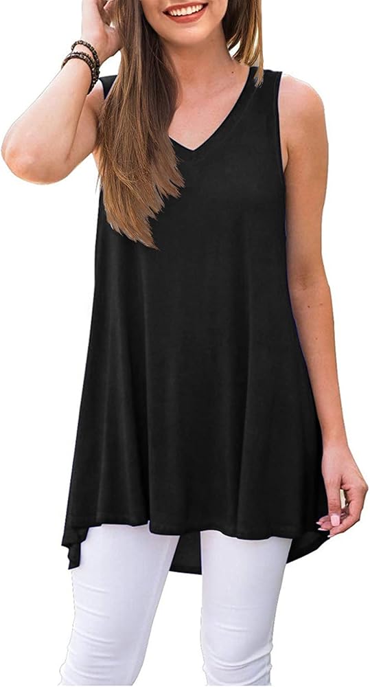 WNEEDU Women's Summer Sleeveless V Neck Tunic Casual T-Shirt Tank Tops Blouse