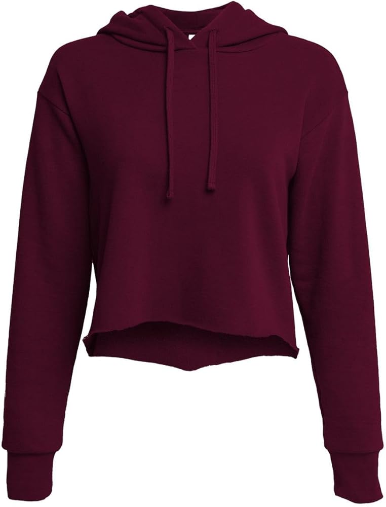 Next Level Womens Laguna Sueded Raw Edge Crop Hoodie, S, Maroon