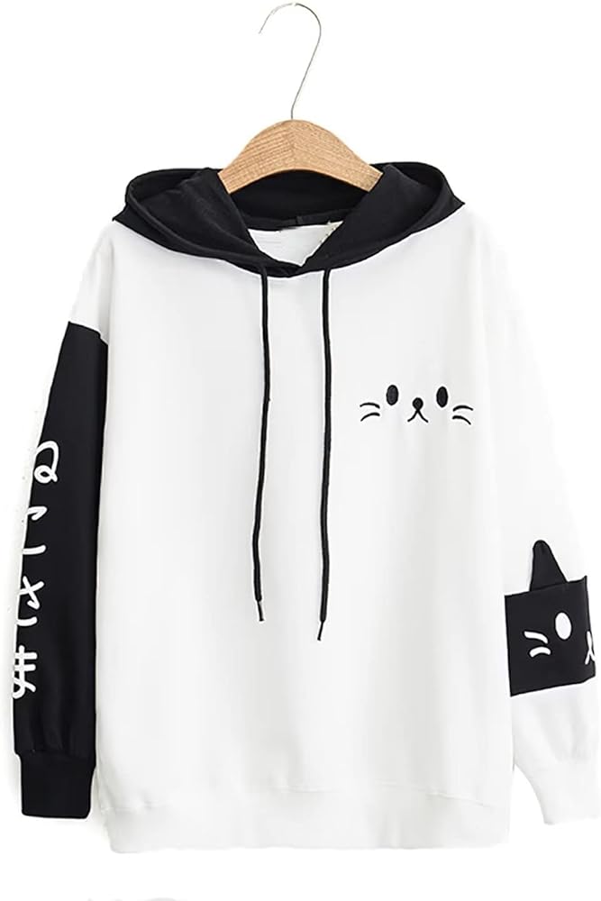 JUNG KOOK Womens SEN Female Cute Japanese Style Loose Long Sleeve Striped Hooded Sweater