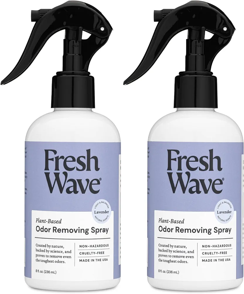 Fresh Wave Lavender Odor Eliminator Spray & Air Freshener, 8 oz. Pack of 2. Odor Absorbers for Home. Safer Odor Relief Natural Plant-Based For Furniture, Fabrics & Trash