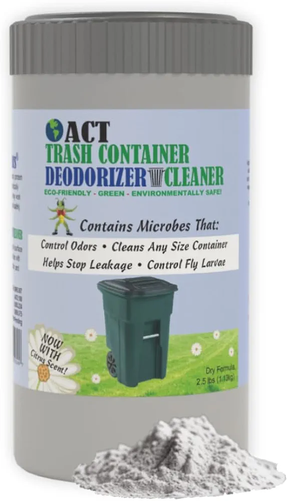 ACT Trash Deodorizer and Cleaner | Eliminates Odors Controls Garbage Sludge | for Garage and Outdoor Bins | Dry Powder Eco-Friendly (2.5lb)