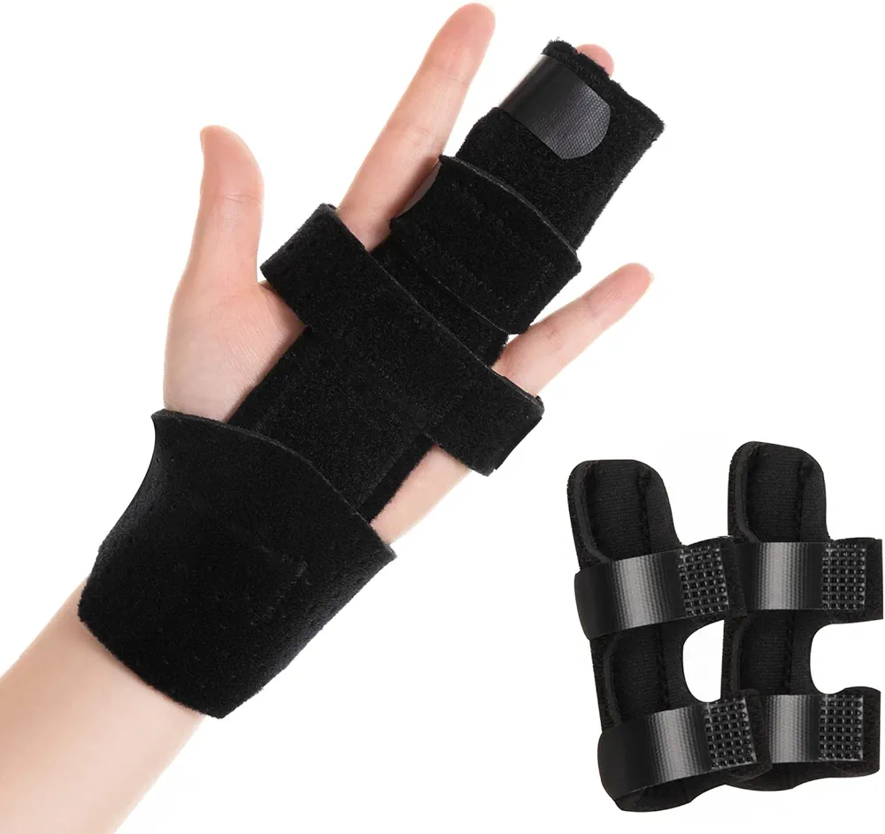 Fanwer Two Finger Splint Set（3PCS）, Reversible Trigger Finger Splint, Adjustable Full Hand and Wrist Brace Support, Knuckle Straightening Immobilizer for Arthritis, Mallet Finger, Sprains, Tendonitis