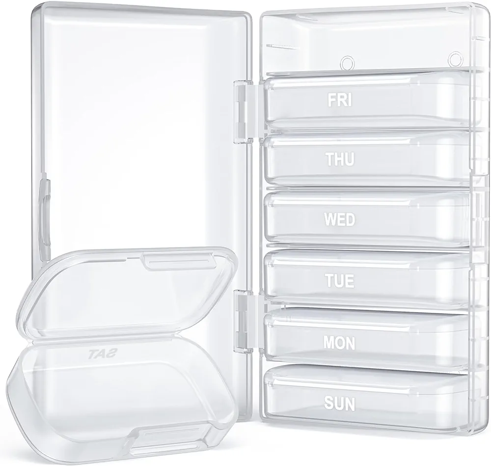 PULIV Pill Organizer with Large Capacity, Dual Protection Pill Box 7 Day, Arthritis Friendly Pill Case Easy to Open, Weekly Medicine Organizer for Vitamins, Medications, Fish Oils, Supplements (White)