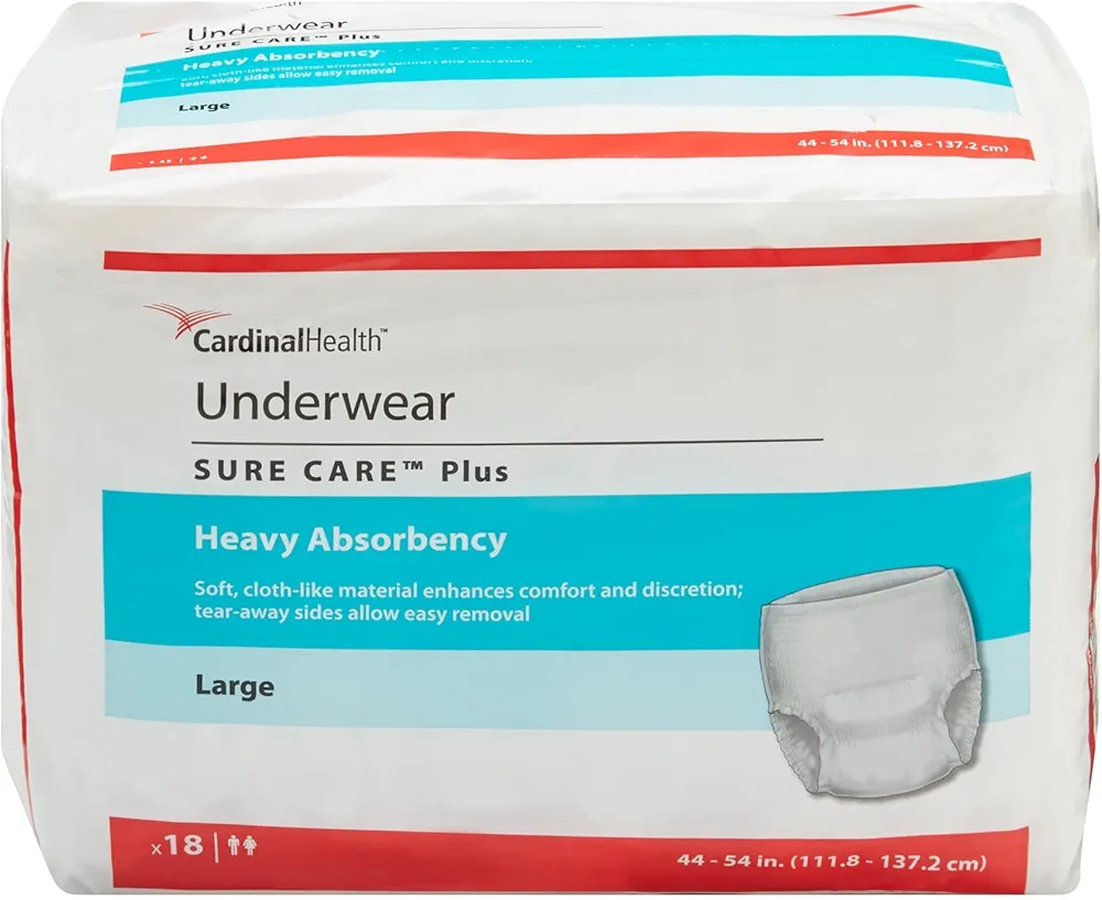 Sure Care Plus Disposable Underwear Pull On with Tear Away Seams Large, 1615A, Heavy, 18 Ct