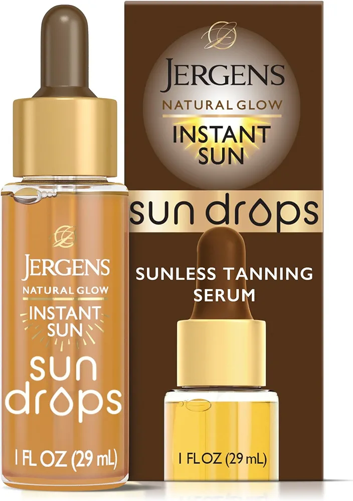 Jergens Natural Glow Instant Sun Drops, Sunless Tanning for Face and Body, Instant Sun Bronzing Drops, 1 Fl Oz