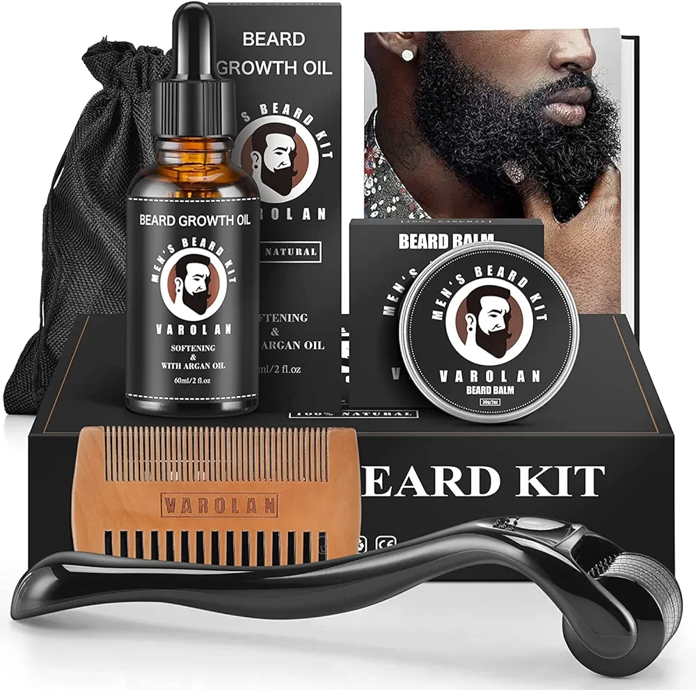 Beard Growth and Grooming Kit - Growth Oil (2Oz), Balm, Comb, E-book, Storage Bag, Mustache Mens Gift Set for Him