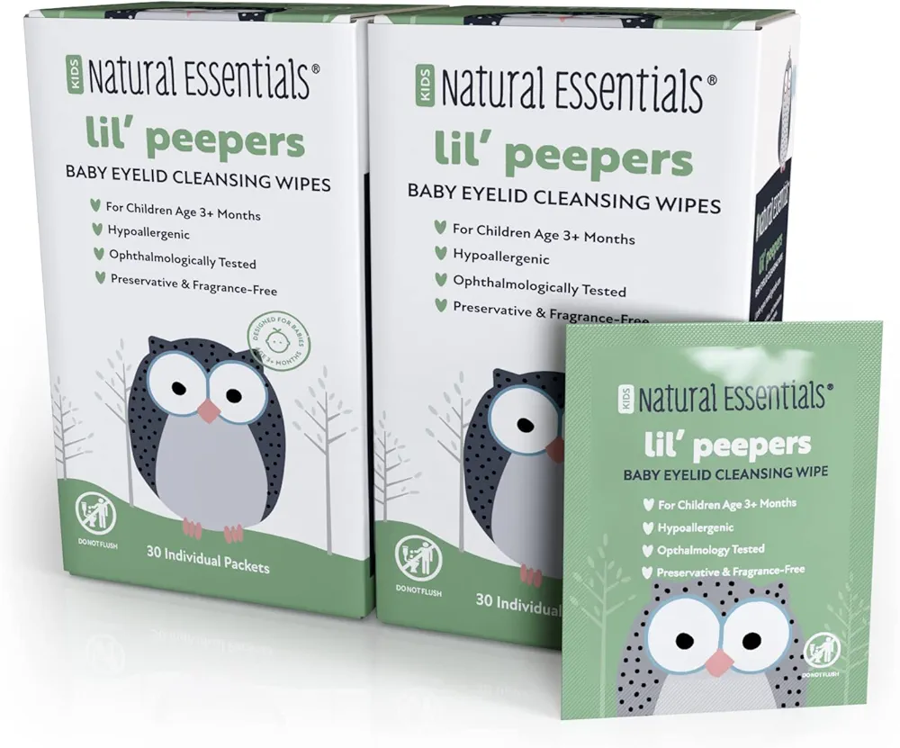 Lil' Peepers Baby Eye Wipes and Eyelid Cleanser, Rinse-Free Pediatrician Recommended Hypoallergenic Soft Eyelid Wipes for Babies, Kids and Adults, 30 Count (Pack of 2)