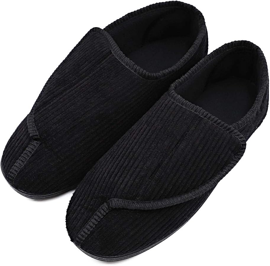 MEJORMEN Men's Diabetic Slippers Adjustable House Shoes Warm Plush Fleece Comfortable Non-skid Relief for Wide Swollen Feet, Elderly, Diabetes, Swelling, Edema, Arthritis