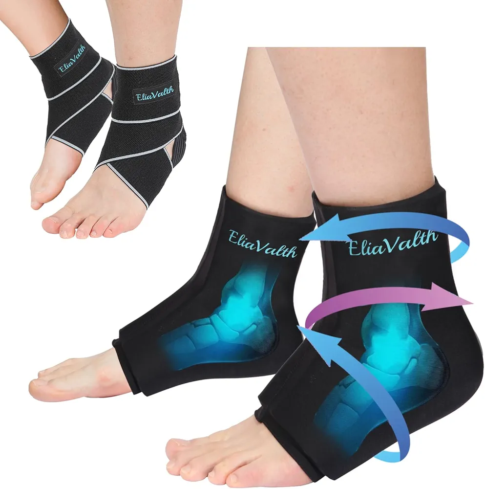 Ankle Ice Pack, Ice Packs For Injuries Reusable, Plantar Fasciitis Relief, Hot and Cold Therapies, Adjustable Ankle Brace, Two-in-one Ankle Wrap XL2