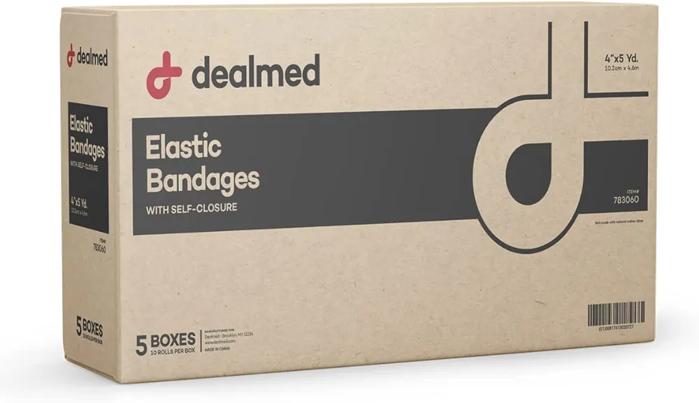 Dealmed 4" Elastic Bandage Wrap with Self-Closure – 50 Elastic Bandages, 5 Yards Stretched Compression Bandage Wrap, Wound Care Product for First Aid Kit and Medical Facilities