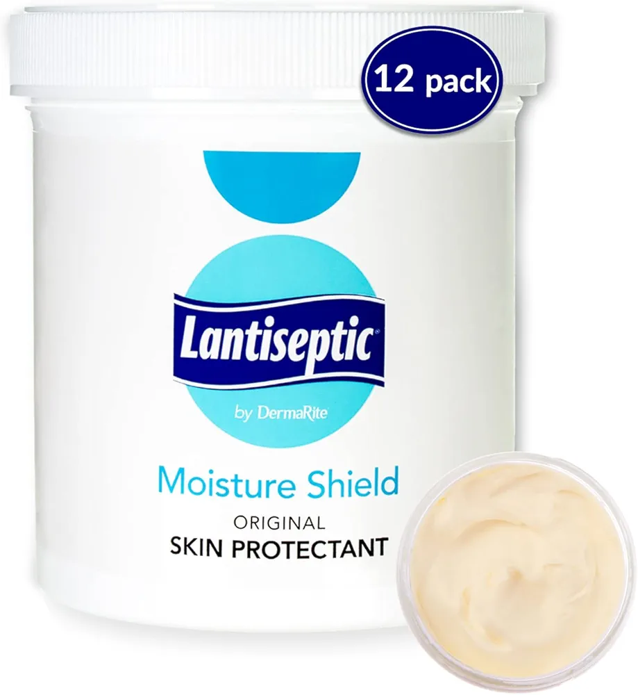 Lantiseptic Moisture Shield Original Skin Protectant – 50% Lanolin Enriched Skin Protectant Barrier Cream for Incontinence – Paraben Free, 12 Jars, 12oz Each