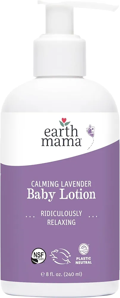 Earth Mama Calming Lavender Baby Lotion for Dry Skin, Calendula Cream for Newborn Skin Care, Organic Moisturizer for Children with Aloe Juice, Rooibos, & Shea Butter, Lavender Lotion, 8 Fl Oz