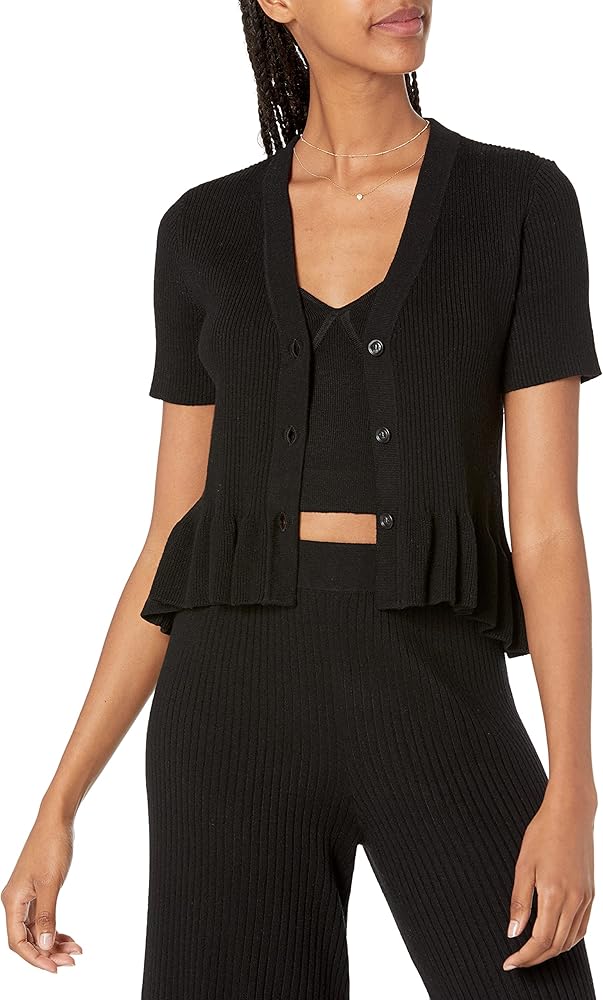 The Drop Women's Catalina Peplum Ruffle Rib Cardigan Sweater