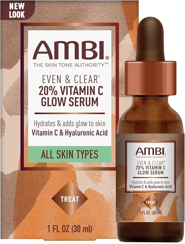 Ambi Even & Clear Vitamin C Infused Glow Serum for All Skin Types to help Cleanse Skin, Brighten Skin, Even Skin Tone, Extract, 1 Ounce