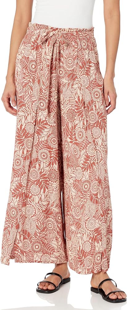 Angie Women's Tie Waistband Printed Pants with Front Slits