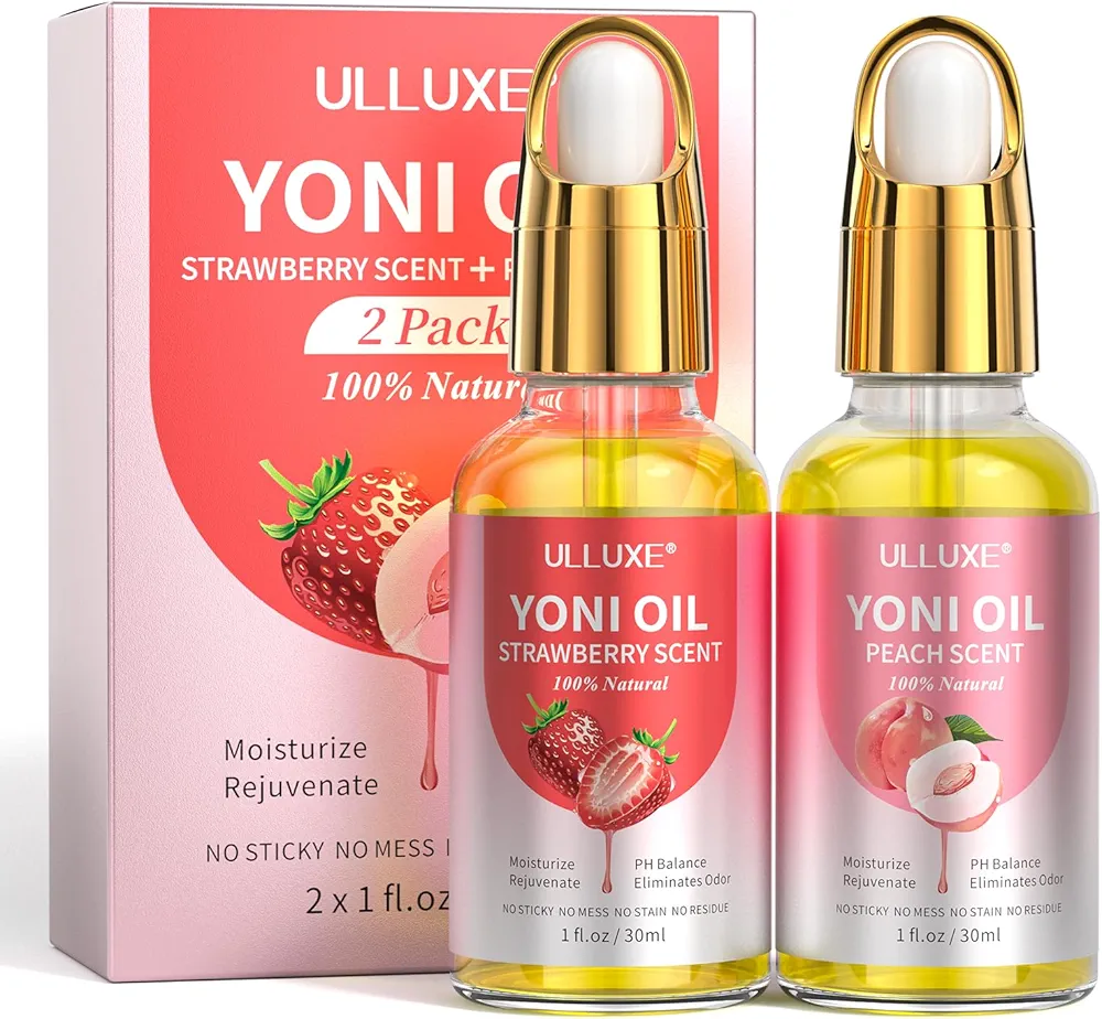 Yoni Oil for Women Ph Balance, Natural Feminine Oil Eliminates Odor and Moisturizing, Intimate Deodorant Feminine Care Serum with Peach Strawberry Essential Oils, 2 Pack