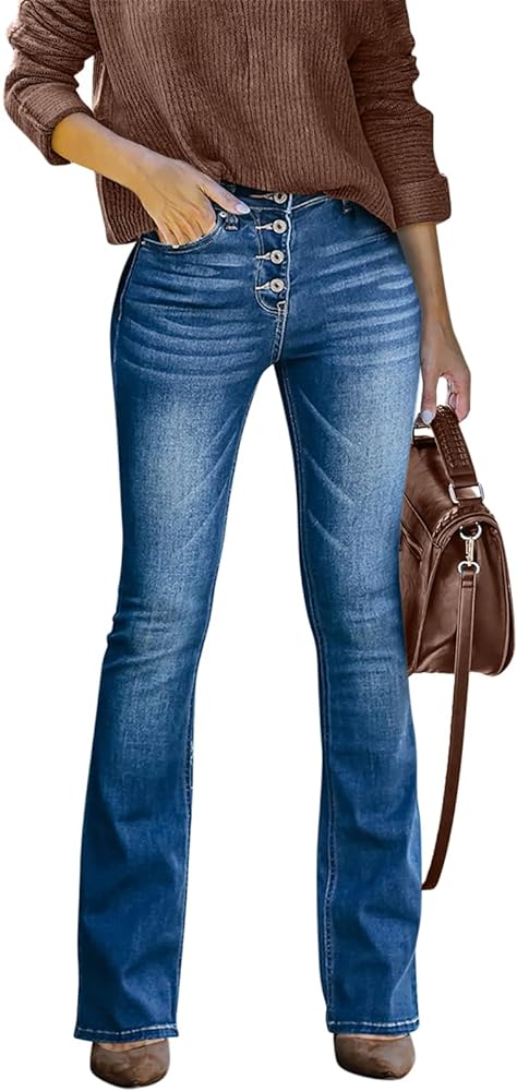 High Waisted Skinny Bell Bottom Jeans for Women Stretch Flare Slim Fit Denim Pants