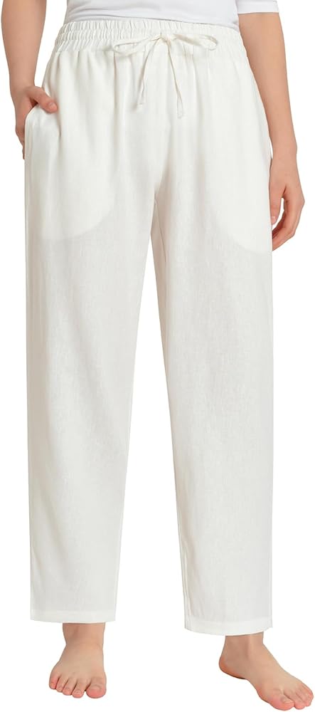 Weintee Women's Petite Linen Pants with Pockets for Summer