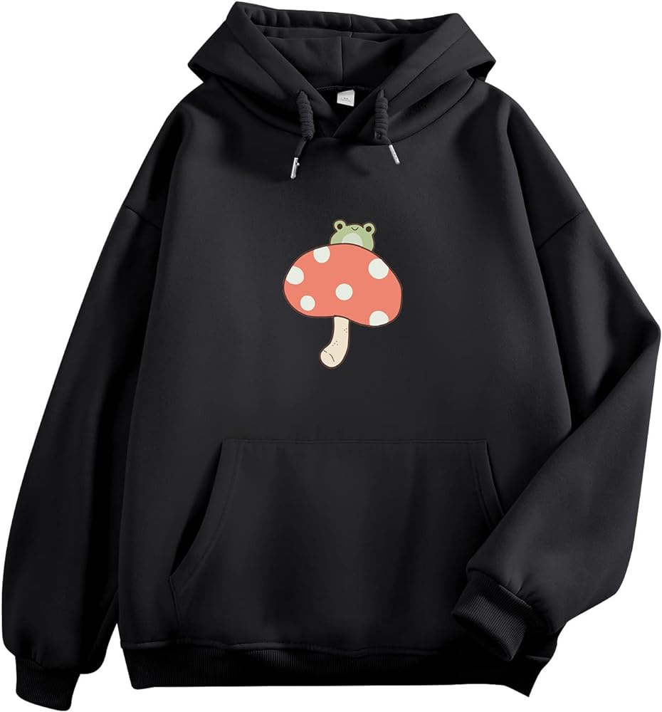 KEEVICI Women Cute Frog Sweatshirt Kawaii Mushroom Hoodie for Teen Girls Aesthetic Cottagecore Clothes Feminino Hoodies