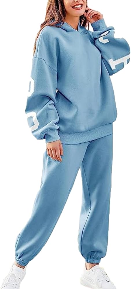 Women's 2 Piece Outfits Oversized Fleece Sweatsuits Chicago Letter Graphic Hoodies Sweatshirt and Jogger Sweatpants