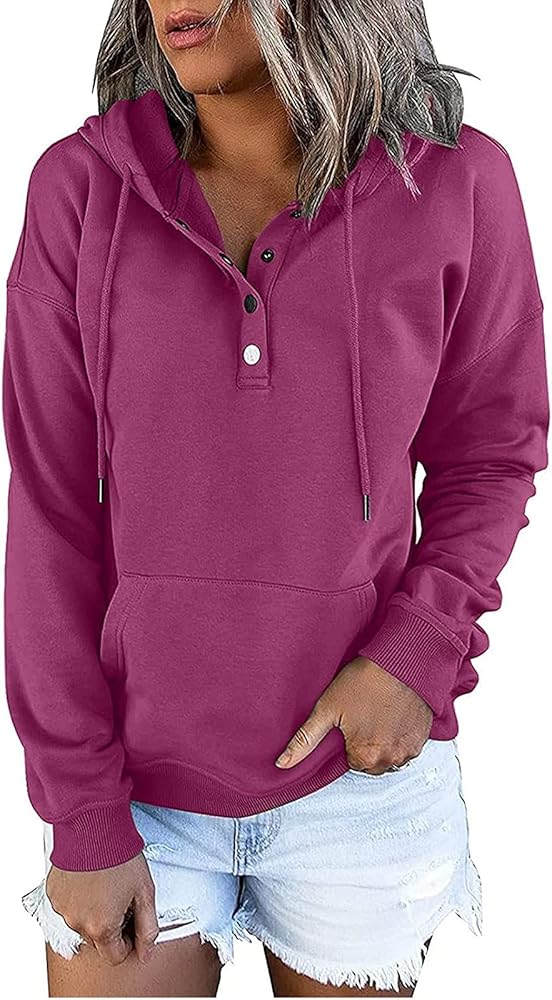 DOLKFU Women's Loose Fit Long Sleeve Hoodies Solid Color Casual Sweatshirts Drawstraing Fashion Hooded Tops with Pocket