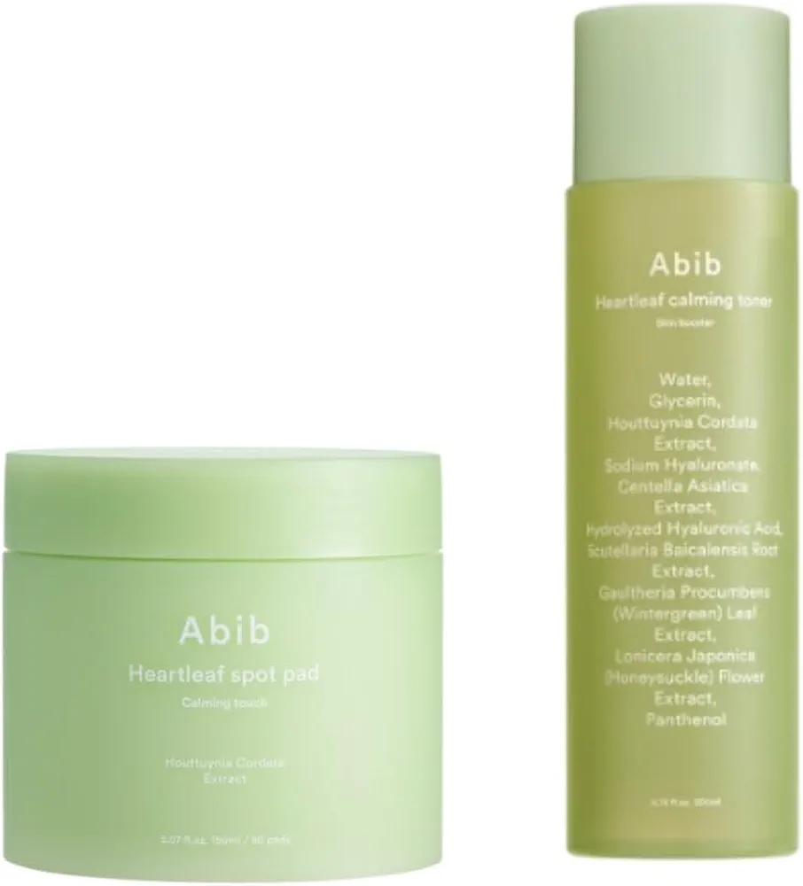 Abib Heartleaf Spot Pad Calming Touch (80 pads) & Abib Heartleaf Calming Toner Skin Booster 7.1 fl oz / 210ml