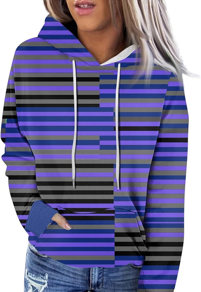 Oversized Sweatshirts For Women Loose Fit,Fall Clothes For Women 2024 Ladies Sweatshirt Striped Tops Long Hoodie With Pockets