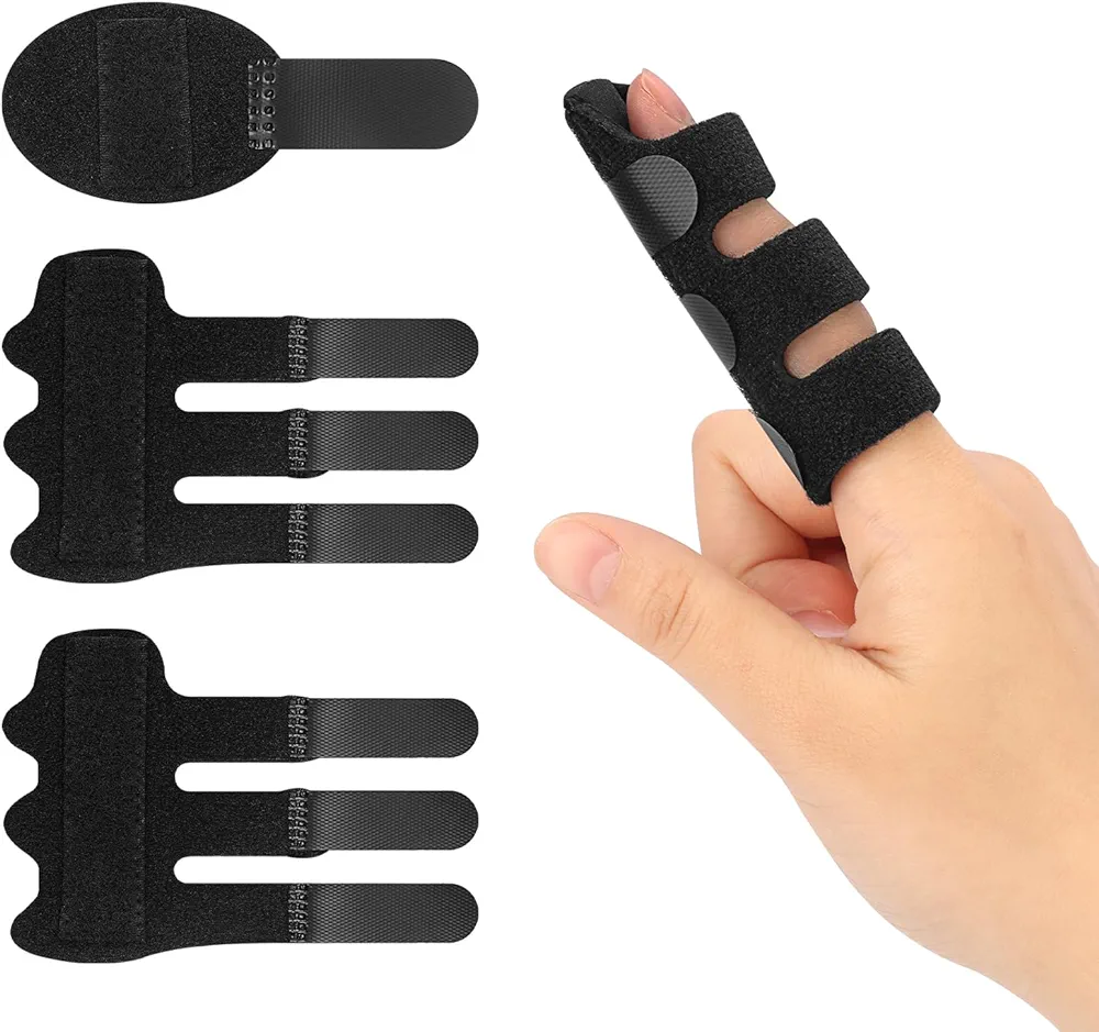 supregear Finger Splint Support, 3-Pack Universal Finger Straightener for Full Size Finger Reusable Finger Brace for Arthritis Pain, Broken and Trigger Finger Stabilizer, Black